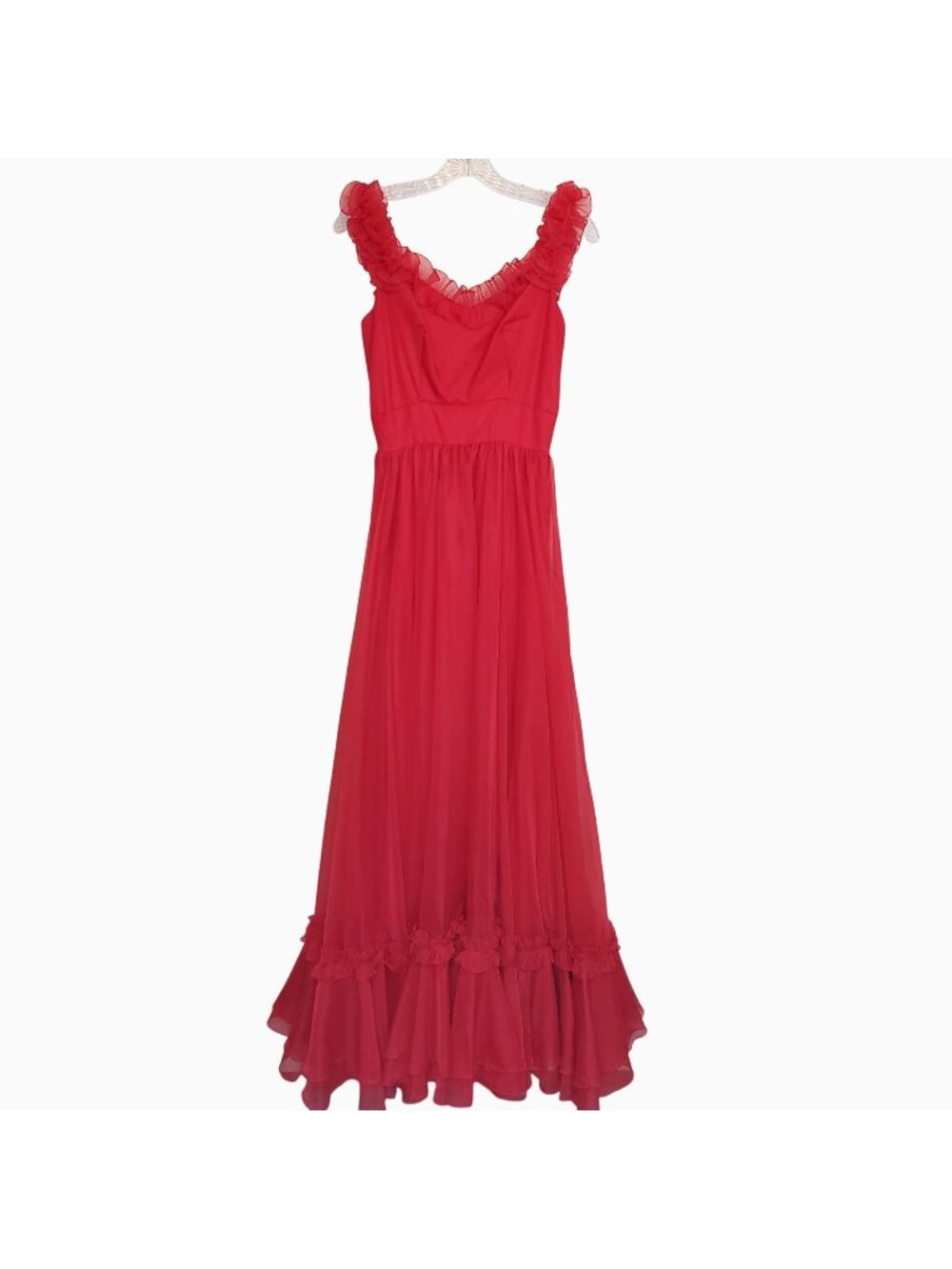 Vintage red ruffled prom dress, unbranded